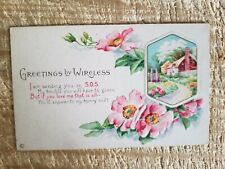 GREETINGS BY WIRELESS.VTG EMBOSSED POSTCARD*P25 picture