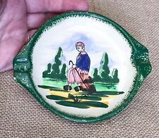 GF Desvres France Hand Painted Faience Green Trim Peasant Ashtray Trinket Dish picture
