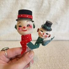 Vintage Polka Dot Snowman Christmas Knee Hugger Elf Head Doll Posable picture