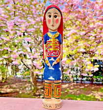 Panama Indian KUNA Woman Wooden Doll Handmade Folk Art Sculptured Rare 1998 picture