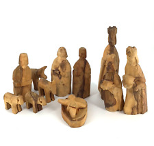 Vintage Hand Carved Olive Wood Nativity Set 12 PCs Made In Bethlehem Israel picture