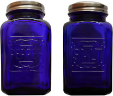 Salero Y Pimentero De Cristal Estilo Depresion Azul Cobalto Paquete De 1 Nueva picture
