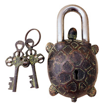 Vintage Style Brass Turtle Shape Antique Padlock With Antique Patina Finish lock picture