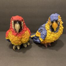 Vtg Parrot Couple Bright Red & Blue Hand Painted Figurines Statues Decor Gift  picture