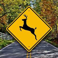 DEER CROSSING SIGN - Aluminum Highway Style Plaque - Hunting Cabin Decor - Road picture