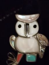 Vintage Zuni Native American Sterling Channel inlay Owl ring 6/1.8 9.3g picture