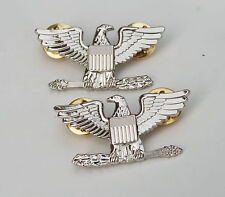 Pair WW2 WWII US Army Colonel Eagle War Bird Device Pin Badge Insignia -US215 picture