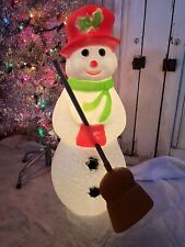 Vintage Blow Mold Dimpled Snowman With Broom Lighted Union New Old Stock 22” picture