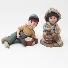 Lot of 2 Sarah's Attic's Figures Boy Eating Popcorn & Lady Washing Clothes picture