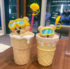 Starbucks New Ice Cream Cone Bear Ceramic Straw Coffee Cup Valentine Gif picture