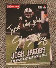 JOSH JACOBS SIGNED 5X7 PROMO CARD NFL LAS VEGAS RAIDERS W/COAPROOF JUST WIN BABY picture