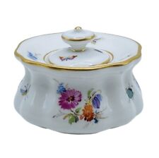 Antique Meissen Gilded Floral Porcelain Inkwell with Lid Blue Crossed Swords (A) picture