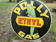 GIANT VINTAGE POLLY ETHYL GASOLINE  PORCELAIN GAS STATION PUMP SIGN 30