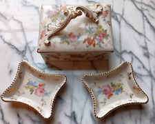 Vintage/Antique Floral Porcelain Trinket box with lid &  matching jewelry trays  picture