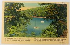 Vtg Lake Scene Linen Postcard with Poem A Spring-Fed Lake A Little Known Place picture