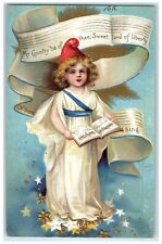 1909 Little Girl Choir Red Hat Star Clapsaddle Embossed Toledo Ohio OH Postcard picture