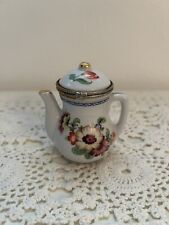 Vintage Teapot Shaped Porcelain Trinket Hinged Box Floral picture