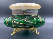 Antique Bohemian Moser Glass Vanity Powder Jar Jewelry Trinket Box Hand Painted picture