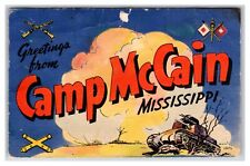 Large Letter Greetings From Camp McCain Mississippi MS Linen Postcard R14 picture