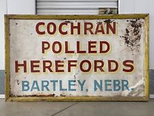 🔥 Antique Old 40s Americana Folk Art POLLED HEREFORDS Cattle Ranch Painted Sign picture
