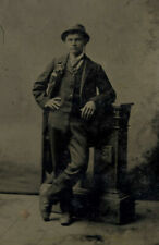 Antique Tintype Photo HANDSOME YOUN DAPPER MAN FASHION HAT picture