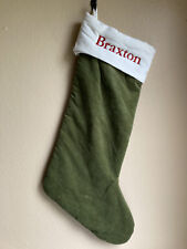 Pottery Barn Large Classic Velvet Stocking BRAXTON mono Green 2021 imperfect picture