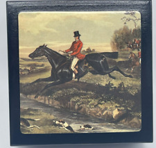 Vintage English Horse and Hounds Box with Set of 6 Coasters STUNNING picture