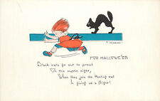 Weaver Halloween Postcard Orange Haired Little Girl and Black Cat Ser 2399 #8 picture