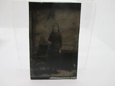 Tintype Photograph Precious Young Girl Victorian Antique Dress Standing Scene G picture