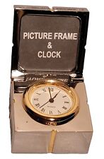 Mini Picture Frame & Quartz Clock In Silver Gift Box With Gold Tone Bow picture
