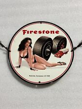FIRESTONE TIRES PINUP BIKINI BABE PORCELAIN GAS OIL SALES SERVICE STATION SIGN picture
