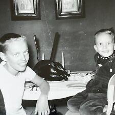 G1 Photograph Kids Boys Waiting To Eat Thanksgiving Dinner 1940-50's picture