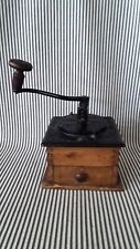 VTG ANTQ COFFEE BEAN GRINDER DOVETAIL WOOD CAST IRON DETAIL CRANK HANDLE DRAWER picture