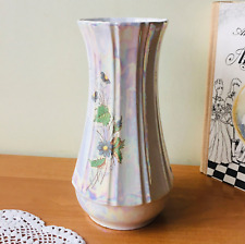 Vintage pearlescent faience flower vase, Made in Ukraine, Spring table decor picture