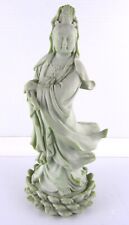 Vintage Chinese Pale Green Quan Yin Resin Statue 9 In. Figurine Goddess of Mercy picture