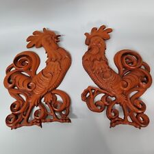 2 Pc Set Vintage Sexton MCM Fighting Roosters Red Metal Wall Decor Hangings USA picture
