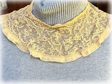 Antique Victorian Edwardian Ecru Round Lace Collar Fine Pleated Ruffled Edge picture