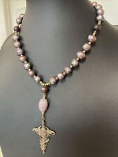 Vintage Baroque Tahitian Genuine Pearl Garnet Prayer Rosary Chapter Catholic picture