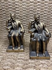 Vintage President Abraham Lincoln Bookends Pair Seated Statue Brass Hollow Abe picture
