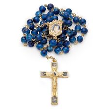 Rosary Beads Catholic Blue Glass Madonna Medal Cross Blessed By Pope in Roma picture
