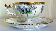 Vintage Rare TCup & Saucer HHB White w/ Gold Trim & Blue & Pink Flowers 2 of 97 picture