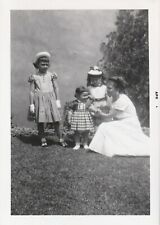 ALL DRESSED UP Mother And Her Little GIrls VINTAGE FOUND PHOTO bw Snapshot 97 13 picture