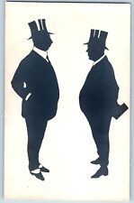 Silhouette Postcard RPPC Photo Two Men With Hat c1910's Unposted Antique picture