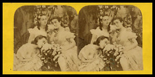 Women with Flower Bouquets, ca.1870, Stereo Watercolor Vintage Print Ste picture