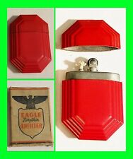 Unfired Octagon WWII Era Very Thin Red Enamel Petrol Lighter With Original Box  picture