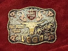 CHAMPION RODEO TROPHY BUCKLE TX LONE STAR BULLDOGGING PROFESSIONAL☆1990☆RARE☆06 picture