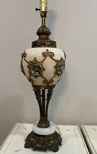 Vtg Cornell Victorian Style Gilt Applique Glass Table Lamp W Bronze Marble Base picture