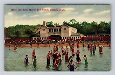 Detroit MI- Michigan, Belle Isle Bath House And Beach, Antique, Vintage Postcard picture
