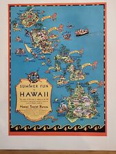 1930 Summer Fun In Hawaii Tourist Bureau Map Color Fortune Magazine tearsheet picture