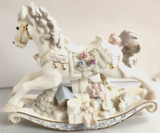Sankyo Christmas Musical Rocking Horse Fine Porcelain Vintage 24K Gold Accents picture